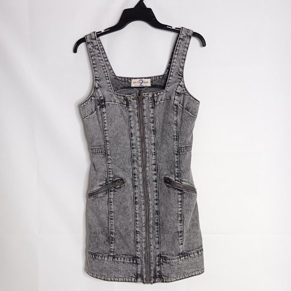 Free People Johnny Black Denim Mini Dress Acid Wash Fitted size 2 - Picture 6 of 12